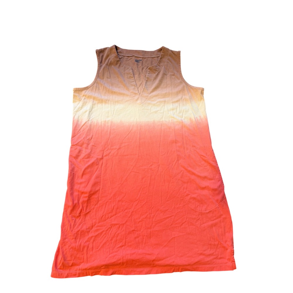 Lands End Womens Ombre Cotton Knit Shift Dress Coral Pink Mauve Large 14-16